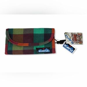 KAVU Plaid Snap Wallet Green Burgundy Organizer NWT